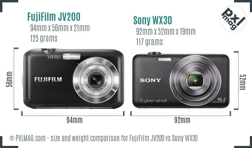 FujiFilm JV200 vs Sony WX30 size comparison