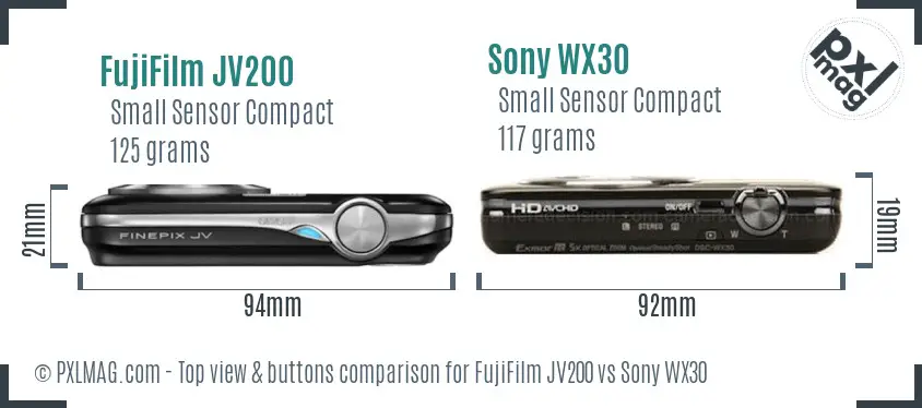FujiFilm JV200 vs Sony WX30 top view buttons comparison