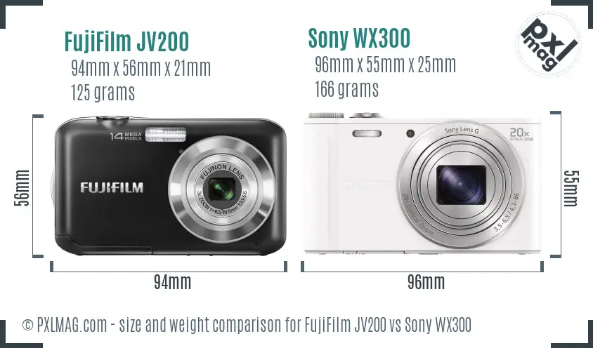 FujiFilm JV200 vs Sony WX300 size comparison
