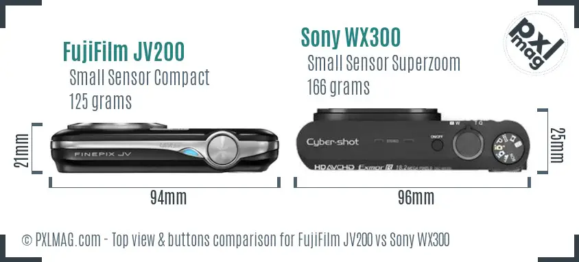 FujiFilm JV200 vs Sony WX300 top view buttons comparison