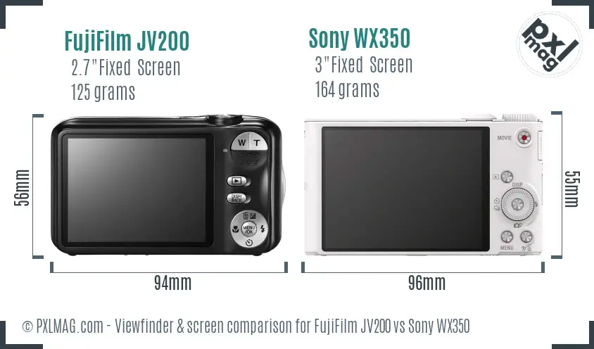 FujiFilm JV200 vs Sony WX350 Screen and Viewfinder comparison