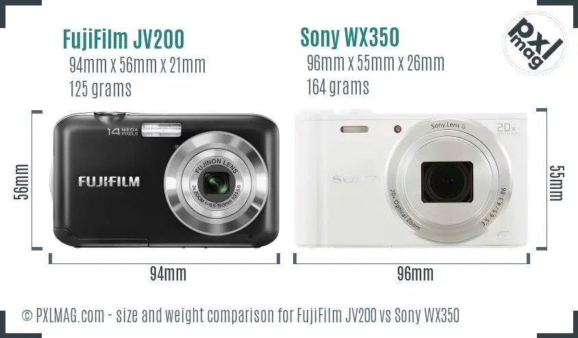 FujiFilm JV200 vs Sony WX350 size comparison