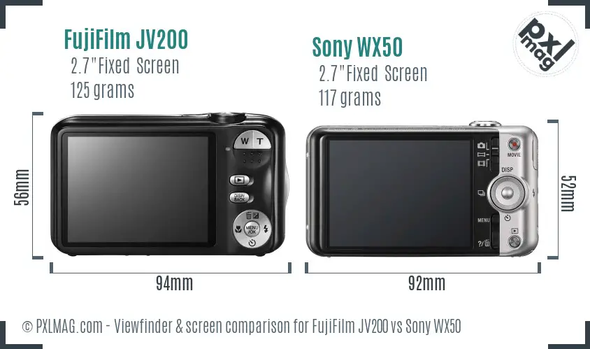 FujiFilm JV200 vs Sony WX50 Screen and Viewfinder comparison