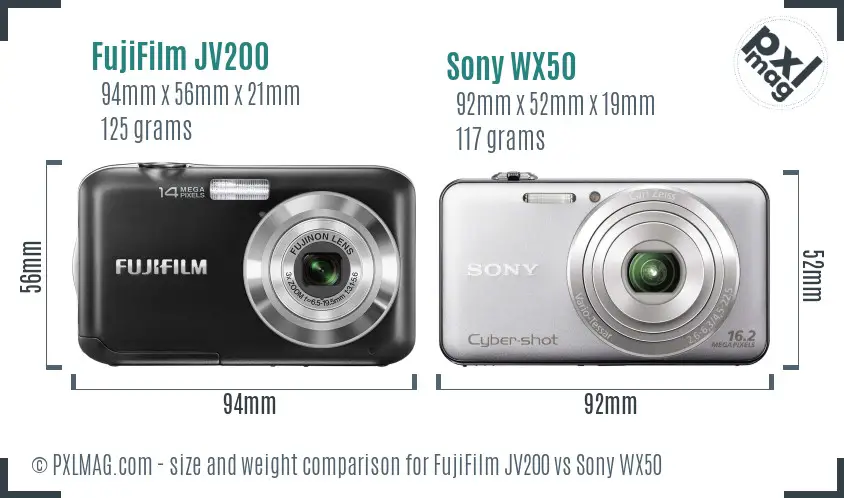 FujiFilm JV200 vs Sony WX50 size comparison