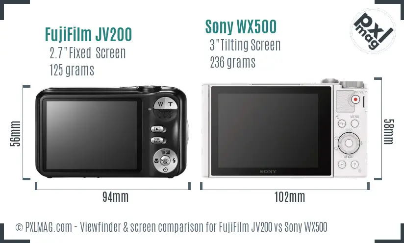 FujiFilm JV200 vs Sony WX500 Screen and Viewfinder comparison