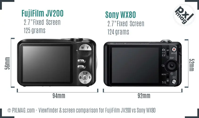 FujiFilm JV200 vs Sony WX80 Screen and Viewfinder comparison