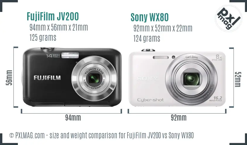 FujiFilm JV200 vs Sony WX80 size comparison