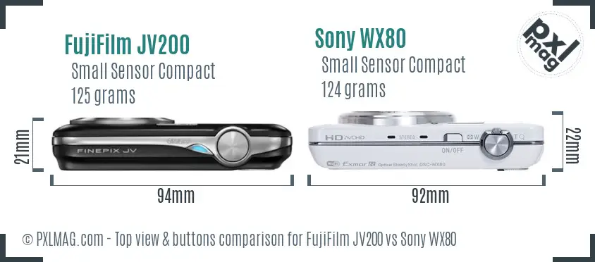 FujiFilm JV200 vs Sony WX80 top view buttons comparison