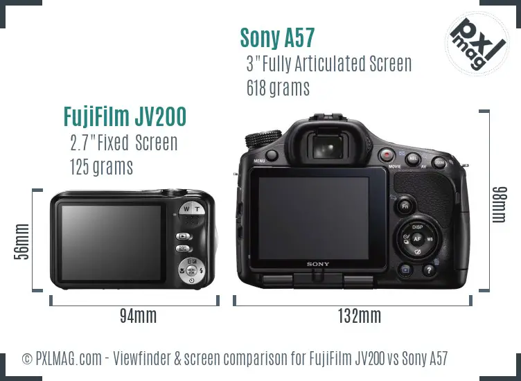 FujiFilm JV200 vs Sony A57 Screen and Viewfinder comparison