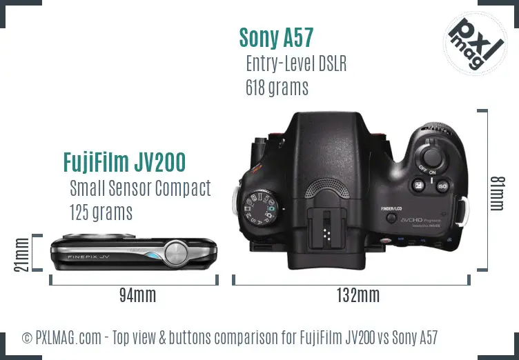 FujiFilm JV200 vs Sony A57 top view buttons comparison