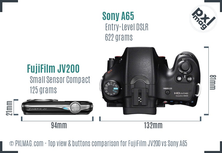 FujiFilm JV200 vs Sony A65 top view buttons comparison