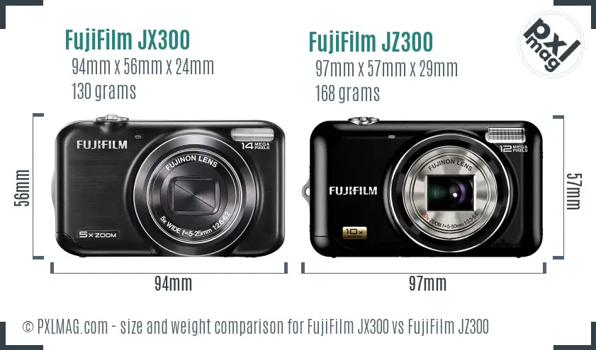 FujiFilm JX300 vs FujiFilm JZ300 size comparison