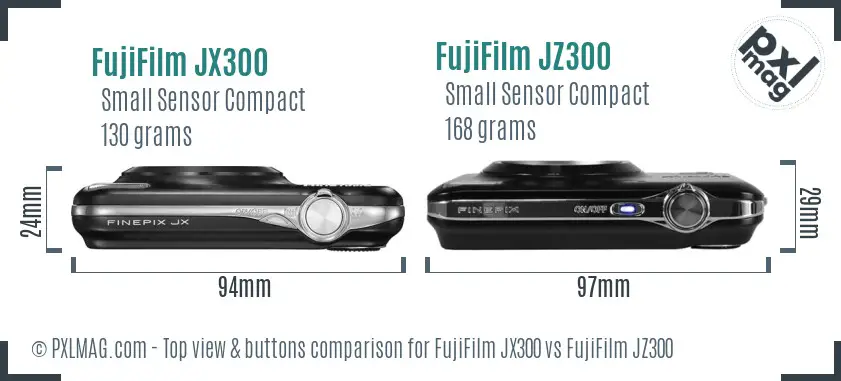 FujiFilm JX300 vs FujiFilm JZ300 top view buttons comparison
