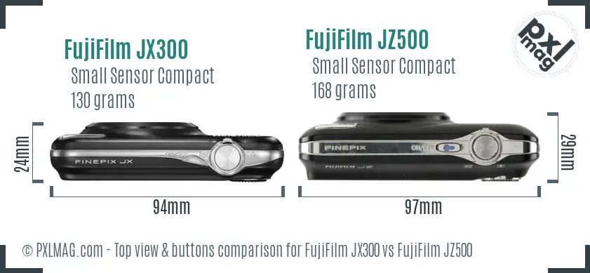 FujiFilm JX300 vs FujiFilm JZ500 top view buttons comparison