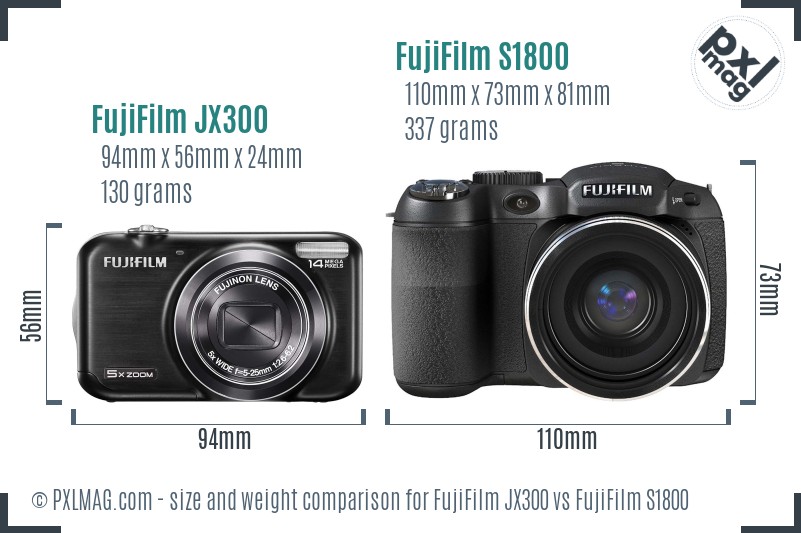 FujiFilm JX300 vs FujiFilm S1800 size comparison FujiFilm JX300 vs FujiFilm S1800 size comparison