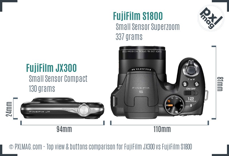 FujiFilm JX300 vs FujiFilm S1800 top view buttons comparison