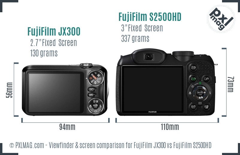 FujiFilm JX300 vs FujiFilm S2500HD Screen and Viewfinder comparison