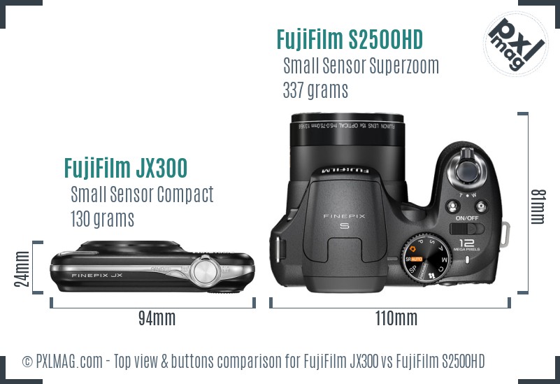 FujiFilm JX300 vs FujiFilm S2500HD top view buttons comparison