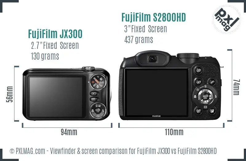 FujiFilm JX300 vs FujiFilm S2800HD Screen and Viewfinder comparison