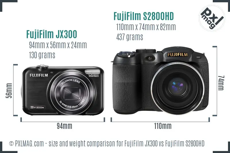 FujiFilm JX300 vs FujiFilm S2800HD size comparison