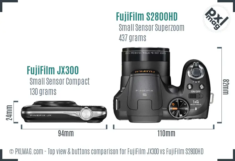 FujiFilm JX300 vs FujiFilm S2800HD top view buttons comparison
