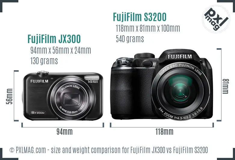 FujiFilm JX300 vs FujiFilm S3200 size comparison FujiFilm JX300 vs FujiFilm S3200 size comparison