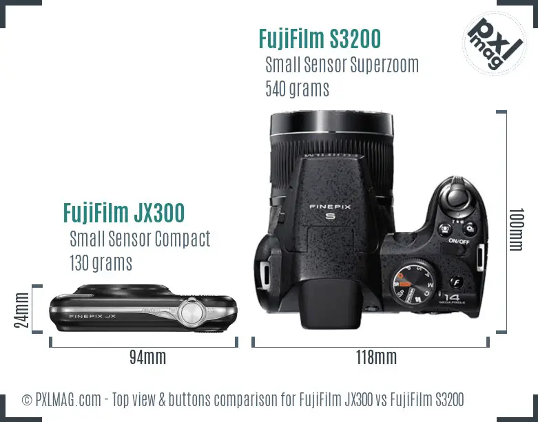 FujiFilm JX300 vs FujiFilm S3200 top view buttons comparison FujiFilm JX300 vs FujiFilm S3200 top view buttons comparison
