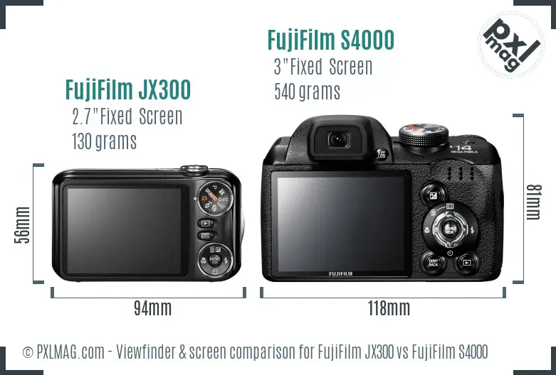 FujiFilm JX300 vs FujiFilm S4000 Screen and Viewfinder comparison