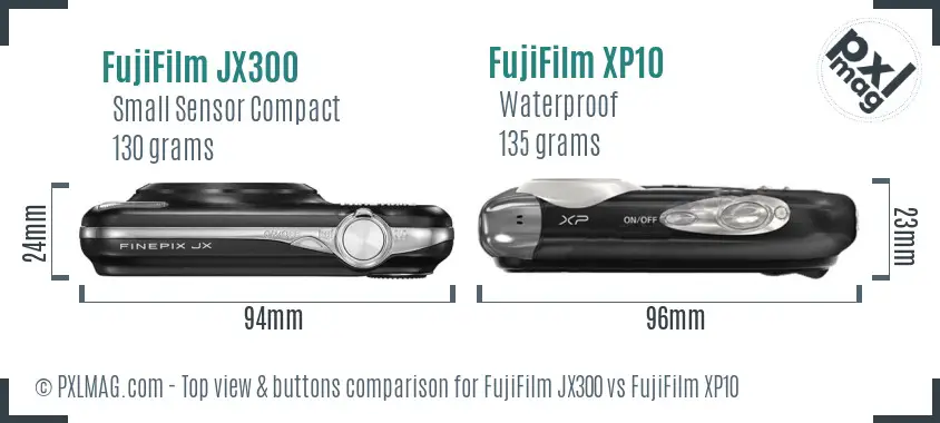 FujiFilm JX300 vs FujiFilm XP10 top view buttons comparison FujiFilm JX300 vs FujiFilm XP10 top view buttons comparison