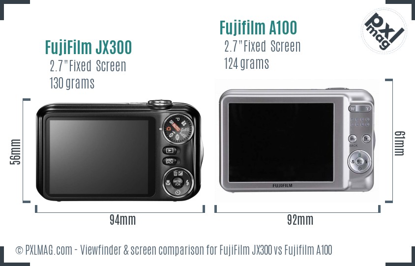 FujiFilm JX300 vs Fujifilm A100 Screen and Viewfinder comparison