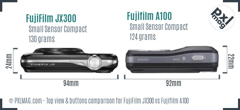 FujiFilm JX300 vs Fujifilm A100 top view buttons comparison
