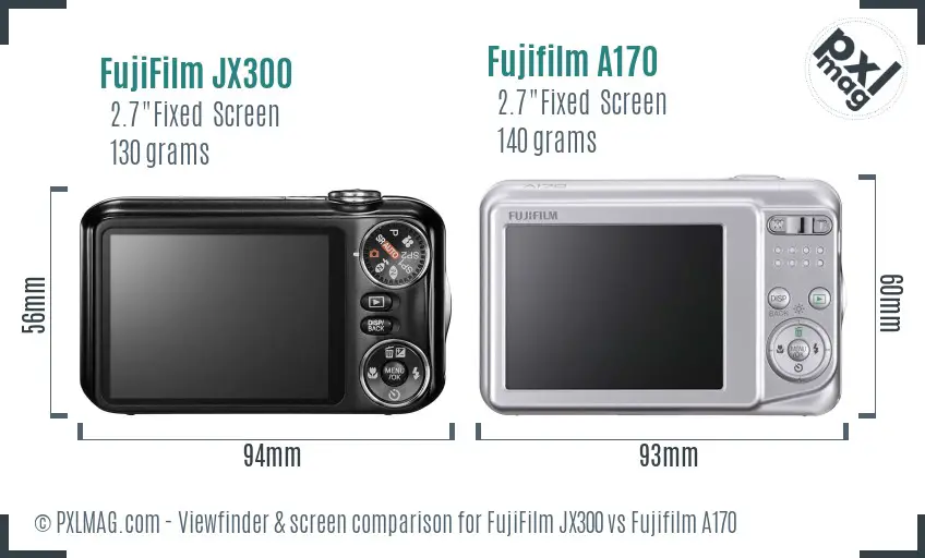 FujiFilm JX300 vs Fujifilm A170 Screen and Viewfinder comparison
