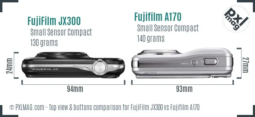 FujiFilm JX300 vs Fujifilm A170 top view buttons comparison