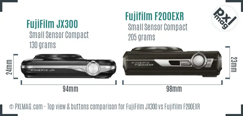 FujiFilm JX300 vs Fujifilm F200EXR top view buttons comparison