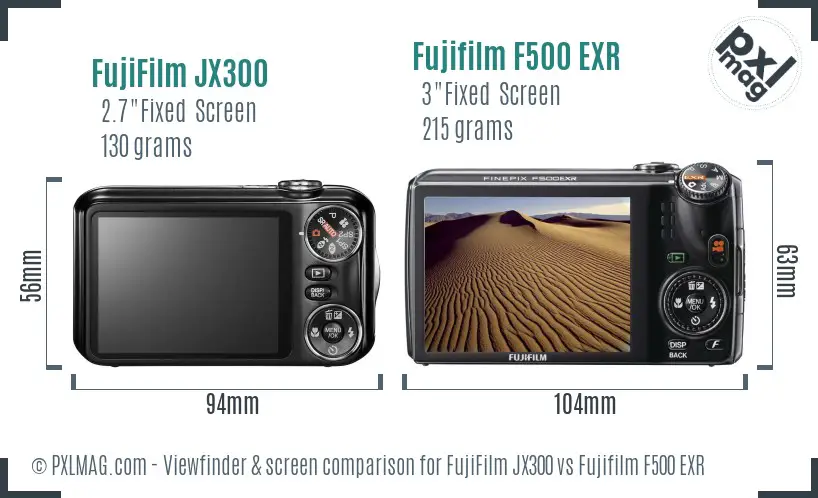 FujiFilm JX300 vs Fujifilm F500 EXR Screen and Viewfinder comparison