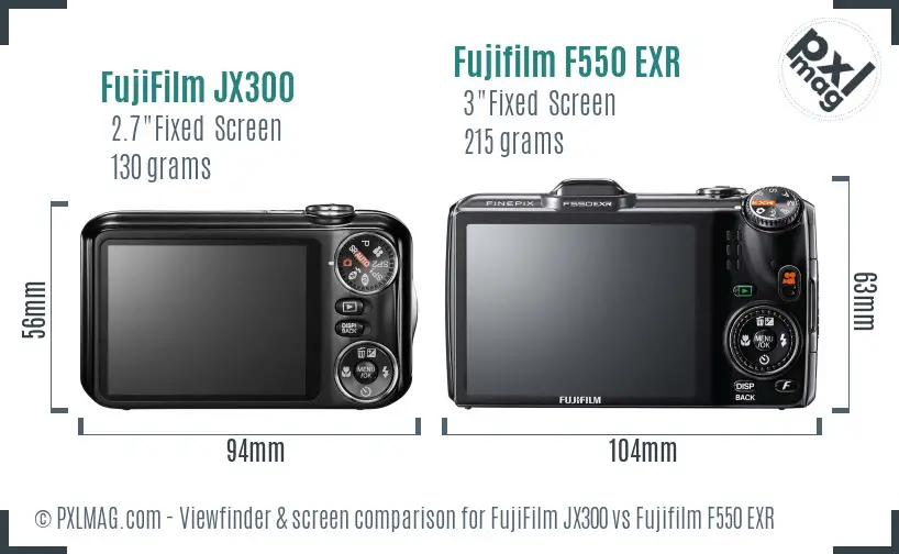 FujiFilm JX300 vs Fujifilm F550 EXR Screen and Viewfinder comparison