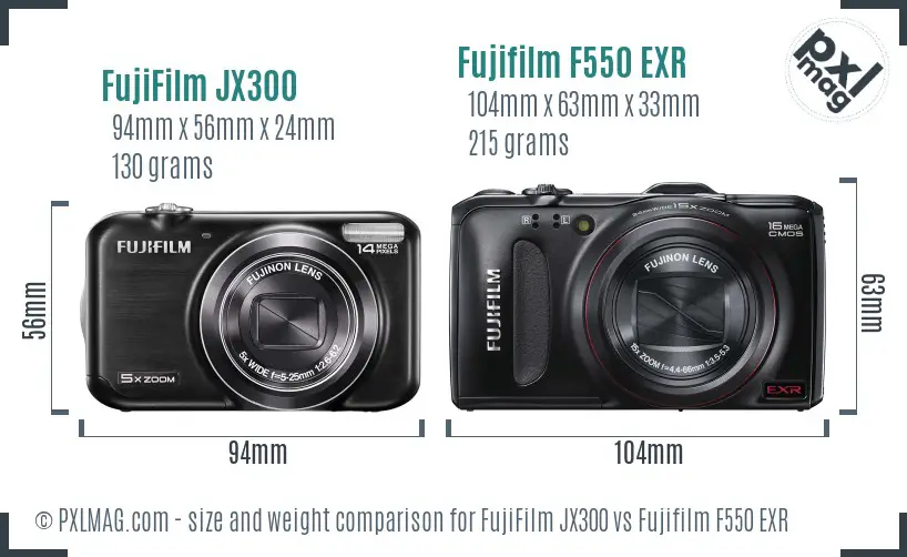 FujiFilm JX300 vs Fujifilm F550 EXR size comparison