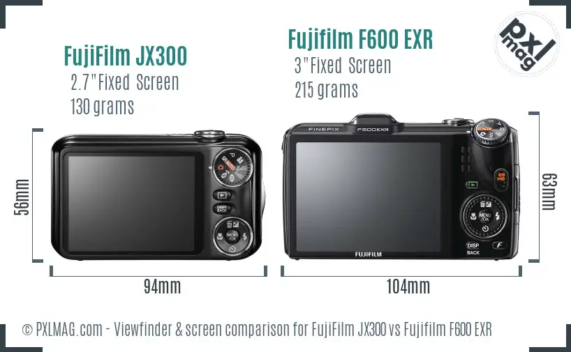 FujiFilm JX300 vs Fujifilm F600 EXR Screen and Viewfinder comparison FujiFilm JX300 vs Fujifilm F600 EXR Screen and Viewfinder comparison
