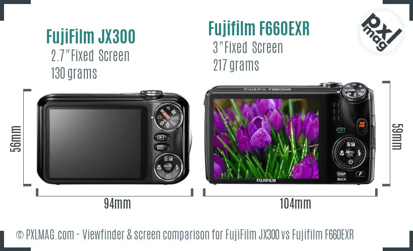 FujiFilm JX300 vs Fujifilm F660EXR Screen and Viewfinder comparison