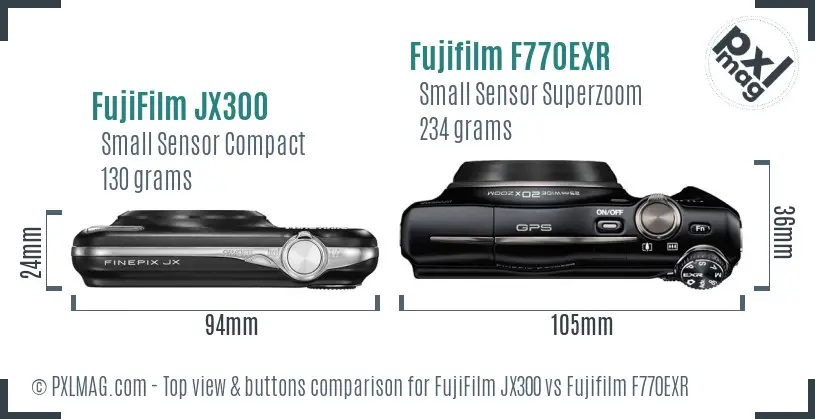 FujiFilm JX300 vs Fujifilm F770EXR top view buttons comparison