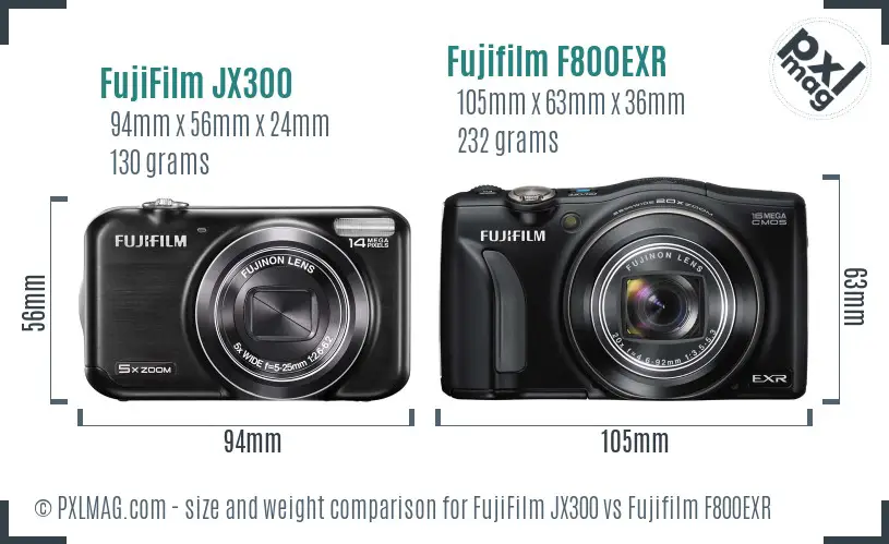 FujiFilm JX300 vs Fujifilm F800EXR size comparison