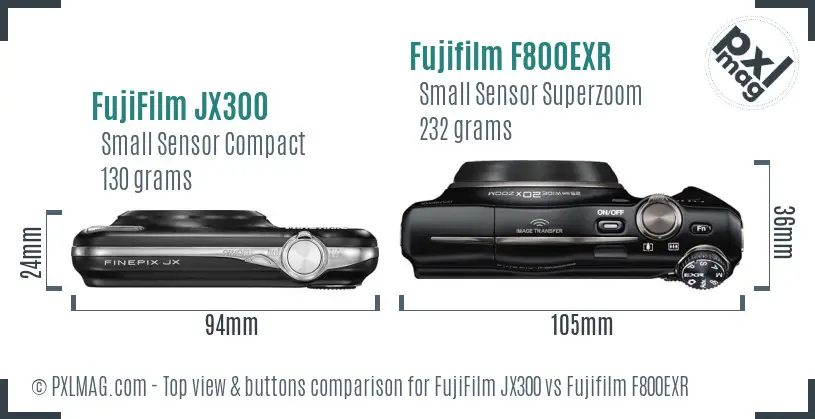FujiFilm JX300 vs Fujifilm F800EXR top view buttons comparison