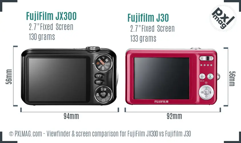 FujiFilm JX300 vs Fujifilm J30 Screen and Viewfinder comparison FujiFilm JX300 vs Fujifilm J30 Screen and Viewfinder comparison