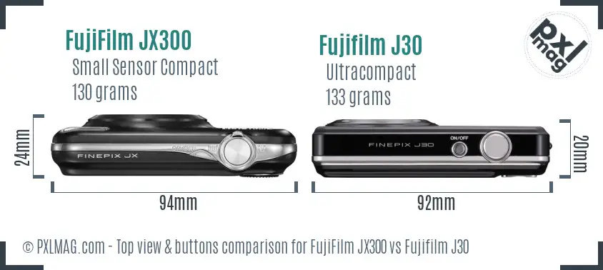 FujiFilm JX300 vs Fujifilm J30 top view buttons comparison FujiFilm JX300 vs Fujifilm J30 top view buttons comparison