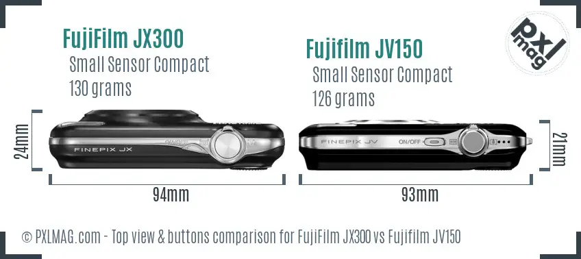 FujiFilm JX300 vs Fujifilm JV150 top view buttons comparison