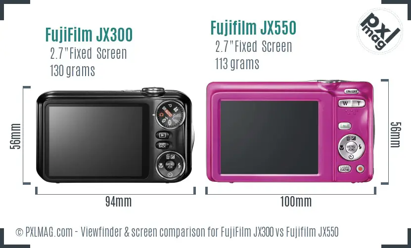 FujiFilm JX300 vs Fujifilm JX550 Screen and Viewfinder comparison