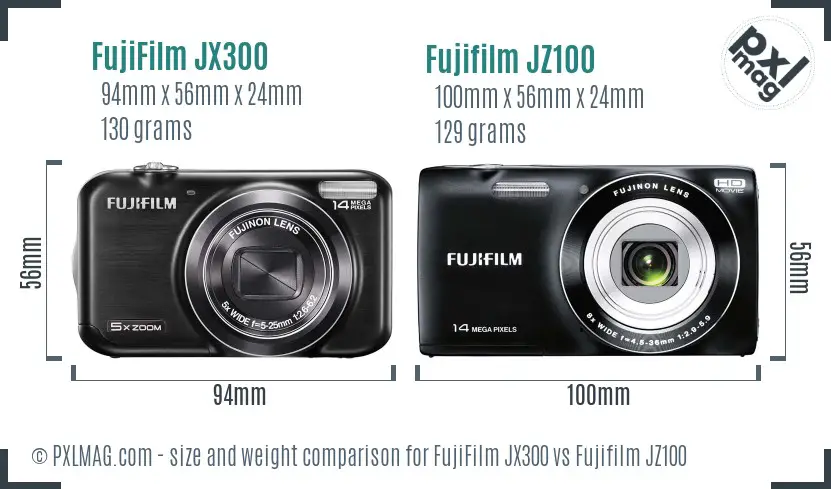 FujiFilm JX300 vs Fujifilm JZ100 size comparison
