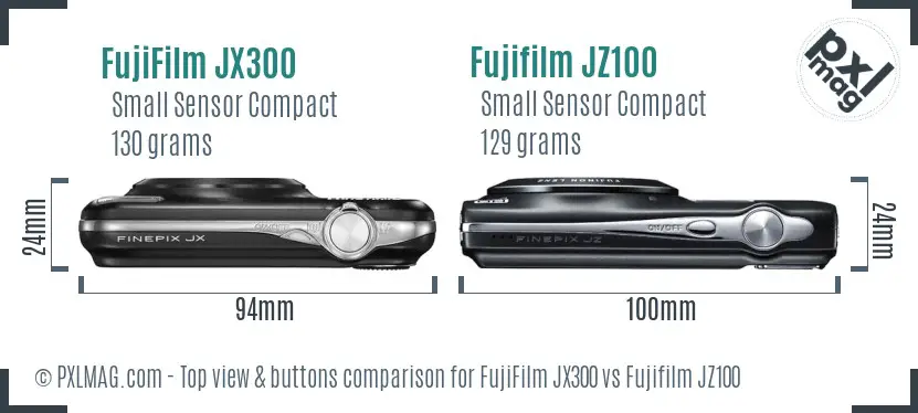 FujiFilm JX300 vs Fujifilm JZ100 top view buttons comparison