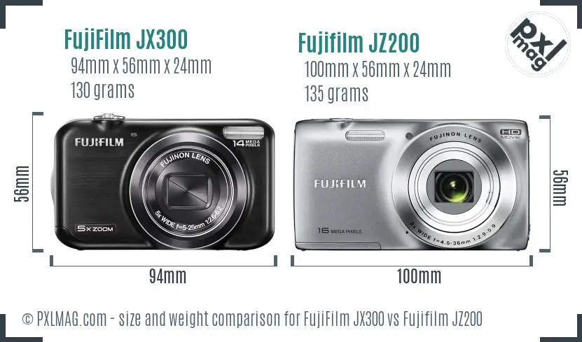 FujiFilm JX300 vs Fujifilm JZ200 size comparison