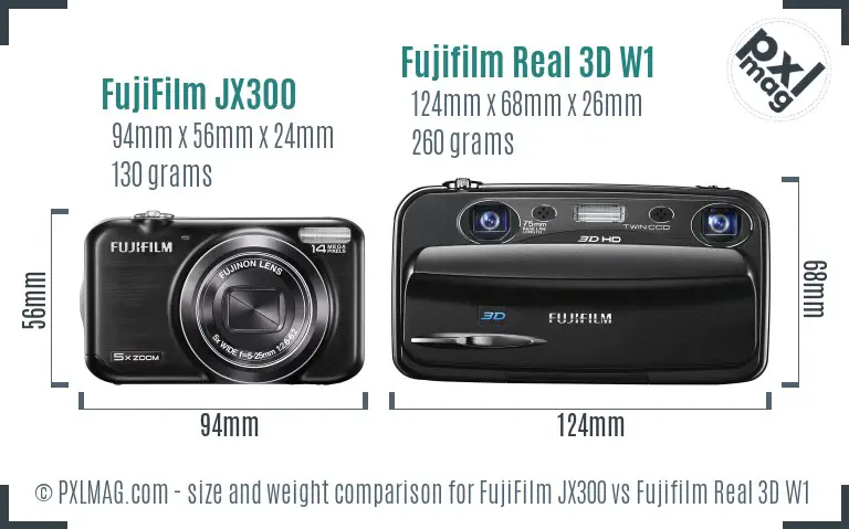 FujiFilm JX300 vs Fujifilm Real 3D W1 size comparison